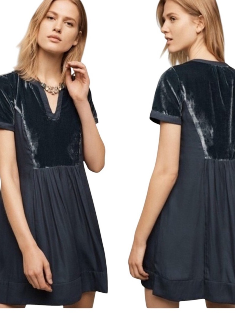 ANTHROPOLOGIE  MAEVE |XS | Dark Teal Ingrid Velvet Tunic Dress